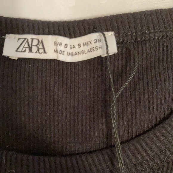 Zara Black Ribbed TShirt. Size Small - Picture 3 of 8